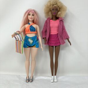 Barbie Lot Curvy Pink Hair & Fashionista Doll #180 African American Blonde Afro